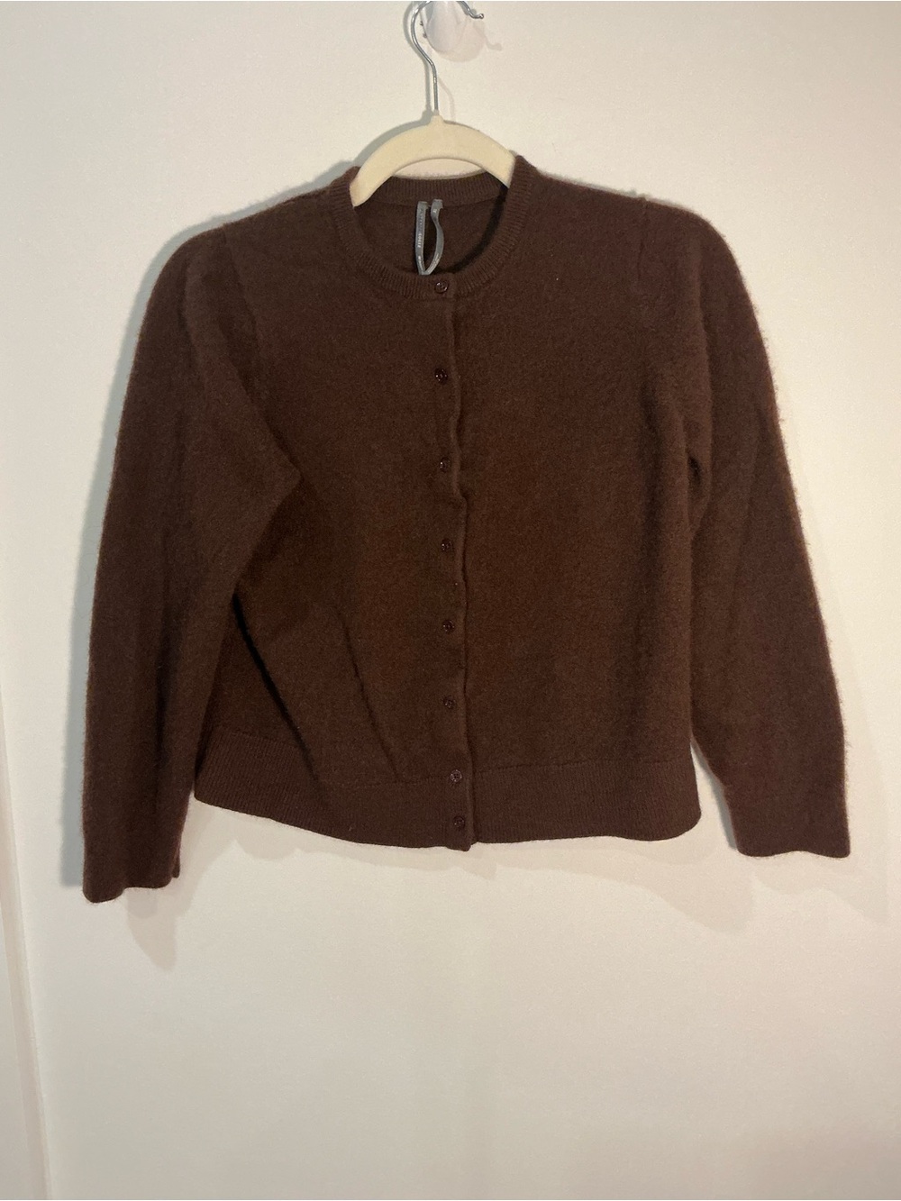 Anthropologie Cashmere Chocolate Brown Button-Front Crewneck Cardigan